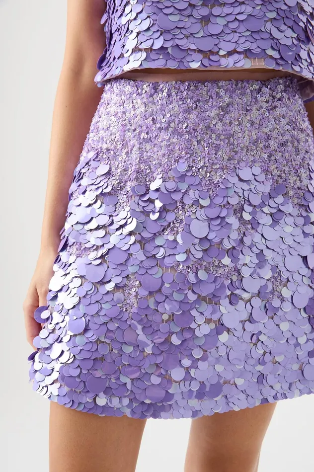 Cherie Sequin Mini Skirt Lilac Women Aje Skirts