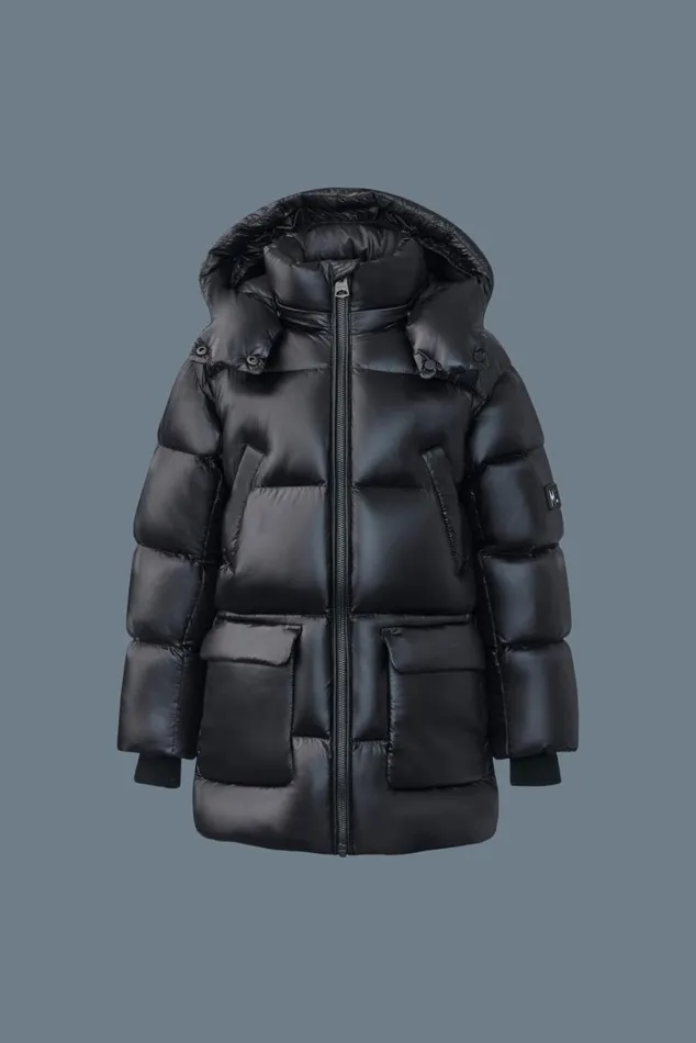 Coats and Jackets Kids Mackage KENNIE Lustrous Light Down Parka With Hood For Kids 814 Years Black