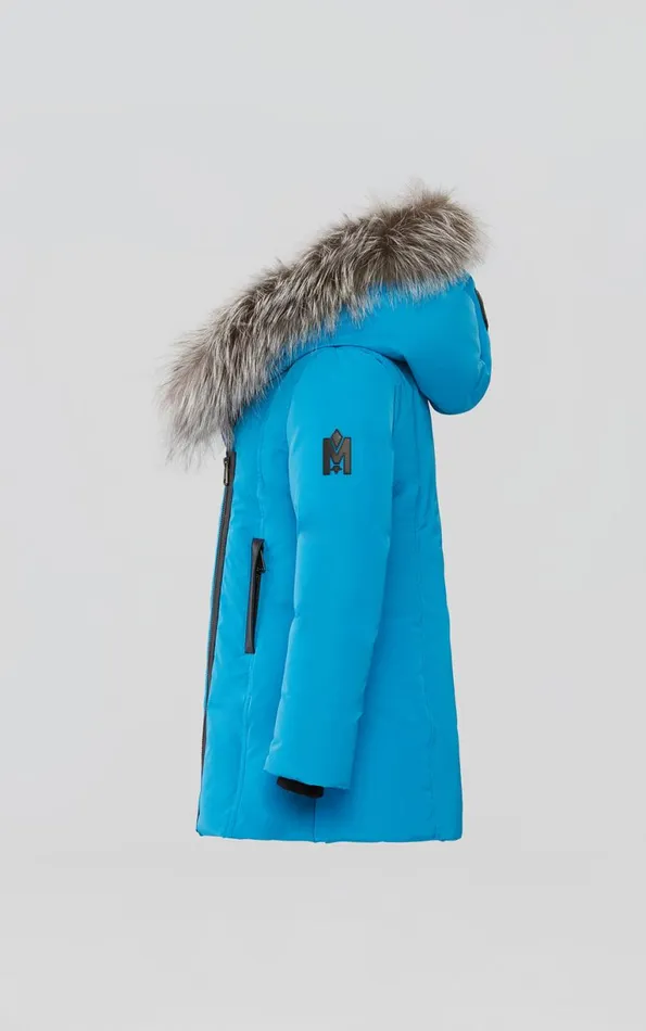 Coats and Jackets Kids Mackage LEELEE Down Coat With Removable Silver Fox Signature Mackage Collar For Kids 814 Years Petal