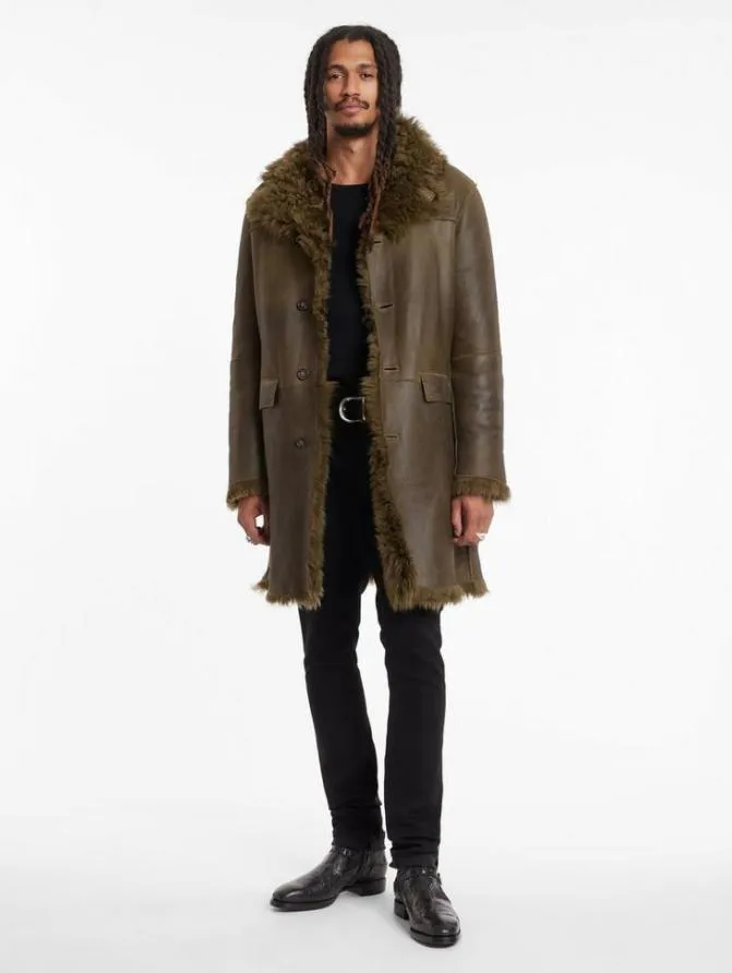 COFFEY SHEARLING Dark Moss Clothing John Varvatos Leather Jackets