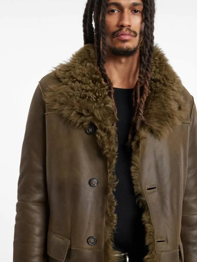 COFFEY SHEARLING Dark Moss Clothing John Varvatos Leather Jackets