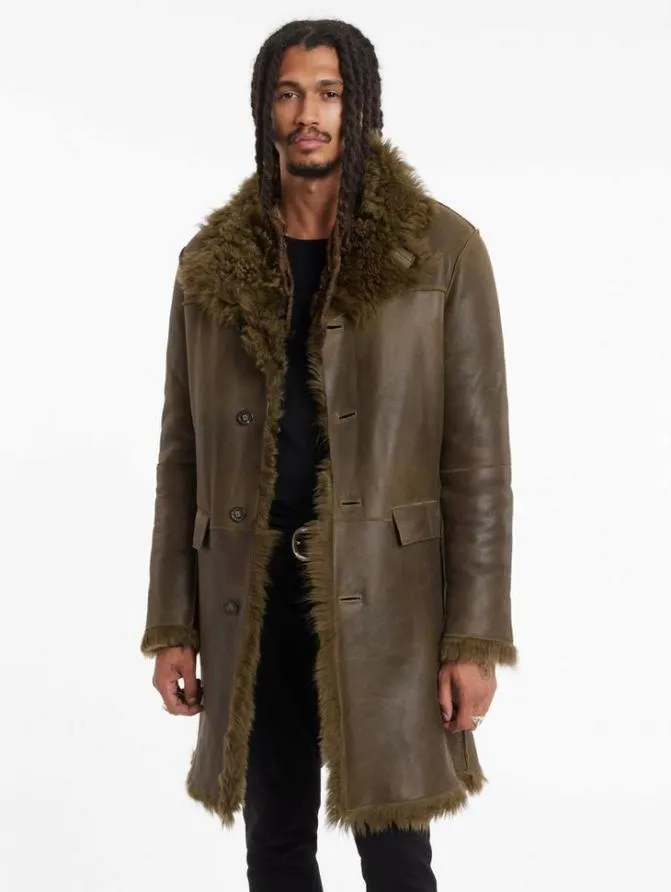 COFFEY SHEARLING Dark Moss Clothing John Varvatos Leather Jackets