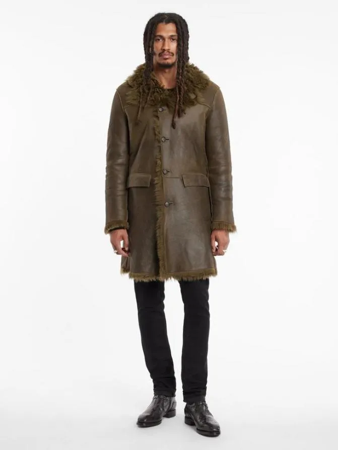 COFFEY SHEARLING Dark Moss Clothing John Varvatos Leather Jackets
