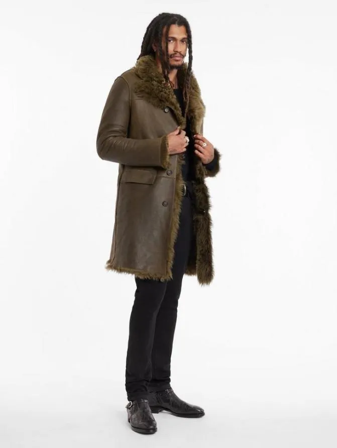 COFFEY SHEARLING Dark Moss Clothing John Varvatos Leather Jackets