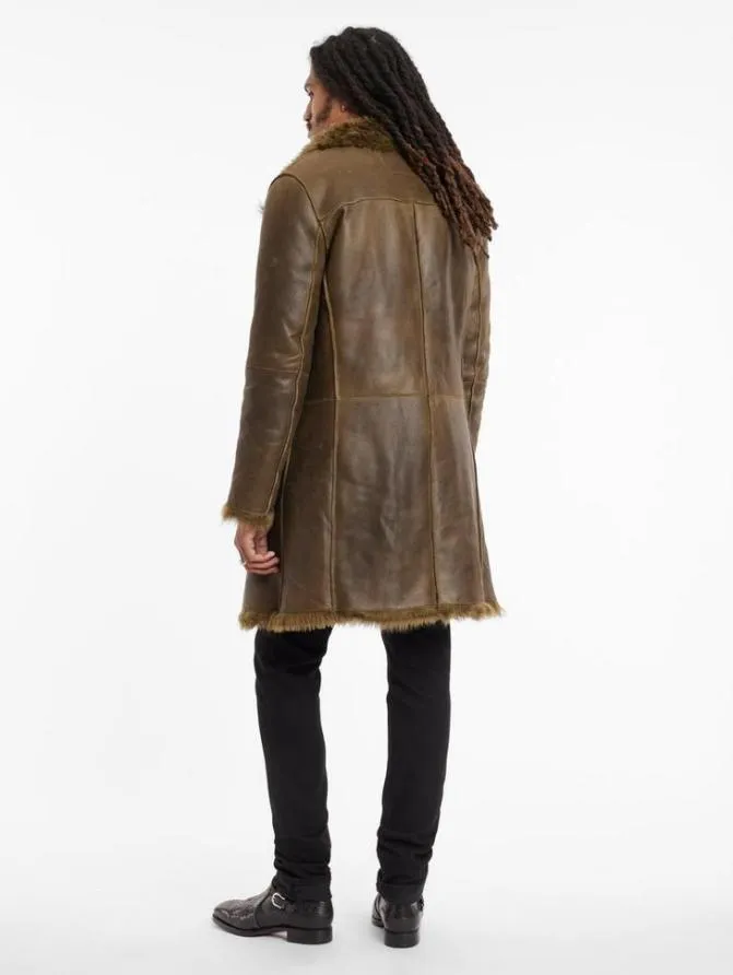 COFFEY SHEARLING Dark Moss Clothing John Varvatos Leather Jackets