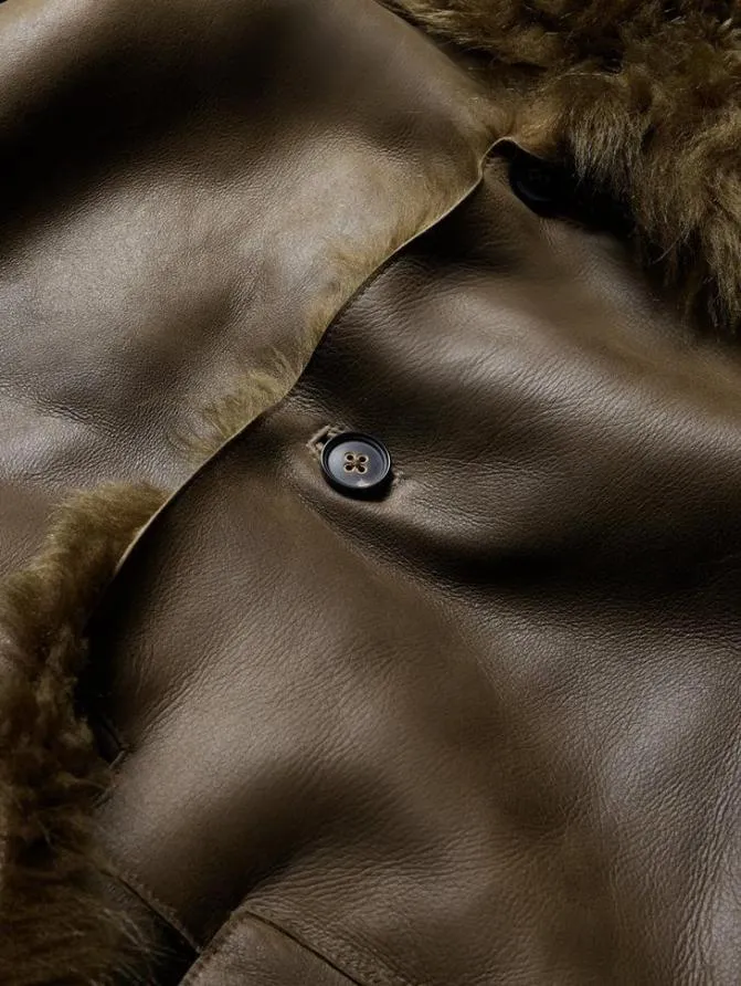 COFFEY SHEARLING Dark Moss Clothing John Varvatos Leather Jackets