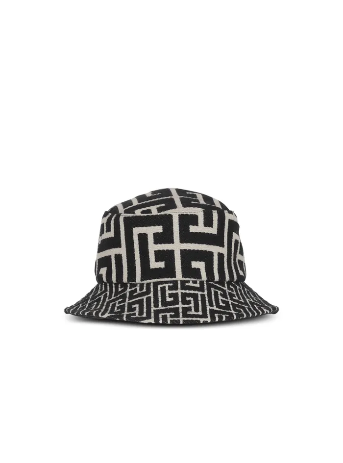 Cotton Canvas Bucket Hat With Paris Logo Black Men Balmain Hats And Caps
