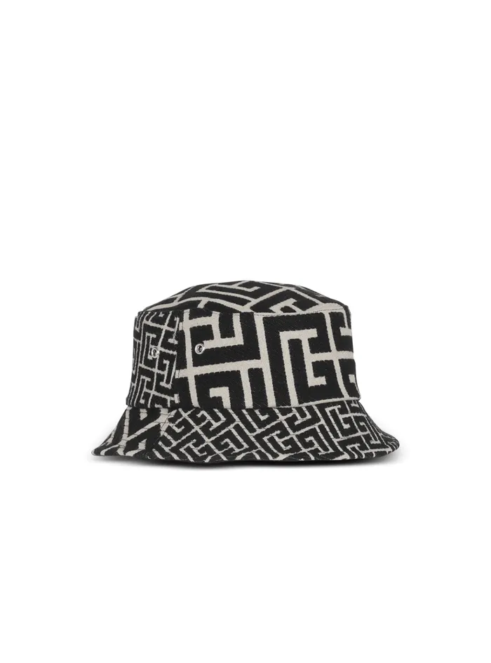 Cotton Canvas Bucket Hat With Paris Logo Black Men Balmain Hats And Caps