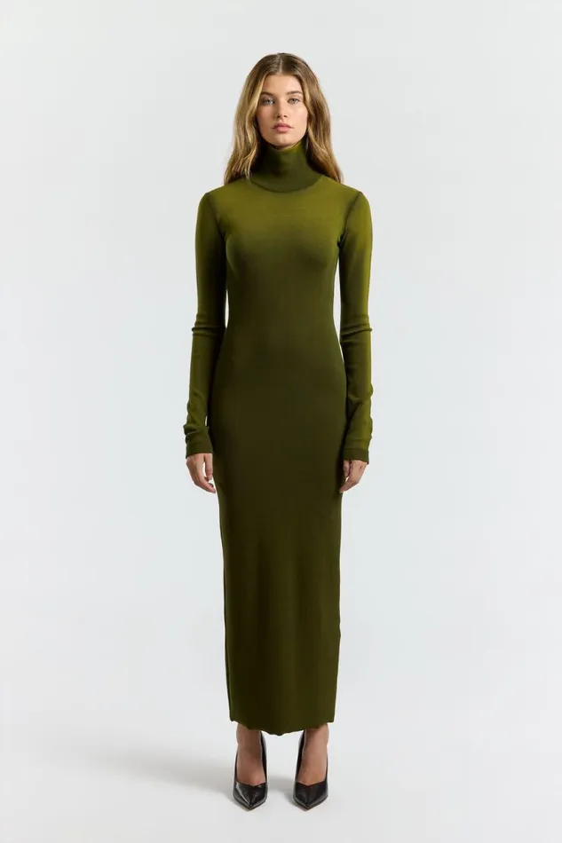 COTTON CITIZEN DRESSES Verona Turtleneck Maxi Dress Pine Cast 8211 Women