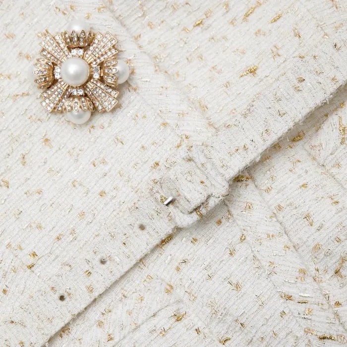 Cream Metallic Boucle Mini Jacket Dress Women Self Portrait Dresses