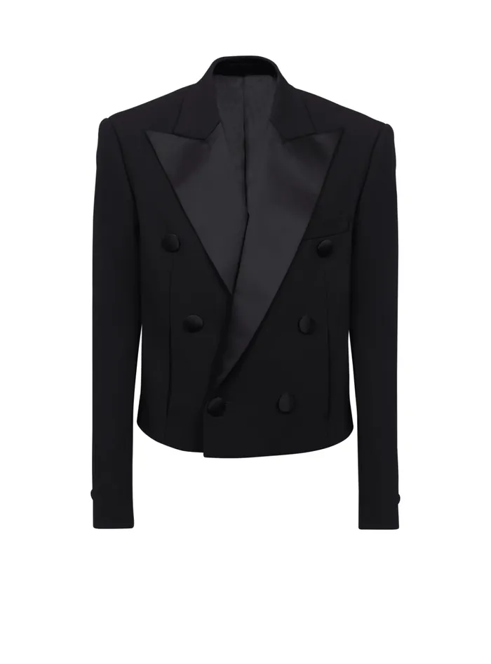 Cropped Double Crepe Jacket Black Men Balmain Jackets And Blazers