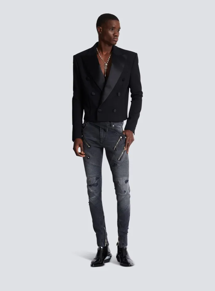 Cropped Double Crepe Jacket Black Men Balmain Jackets And Blazers