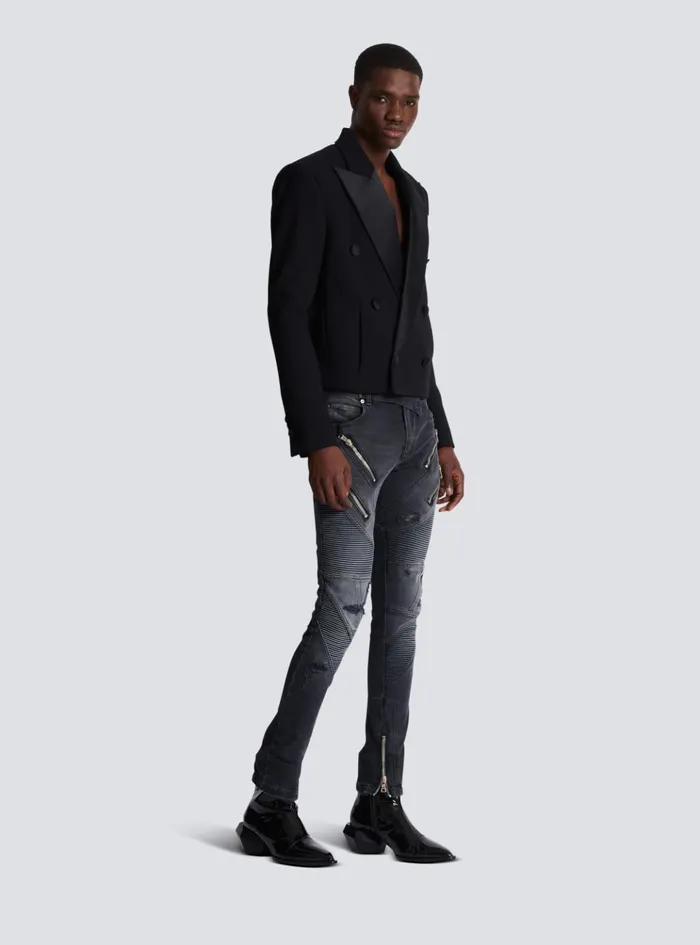 Cropped Double Crepe Jacket Black Men Balmain Jackets And Blazers