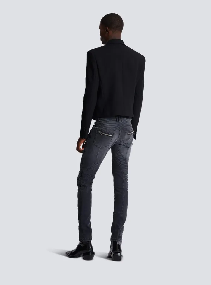 Cropped Double Crepe Jacket Black Men Balmain Jackets And Blazers