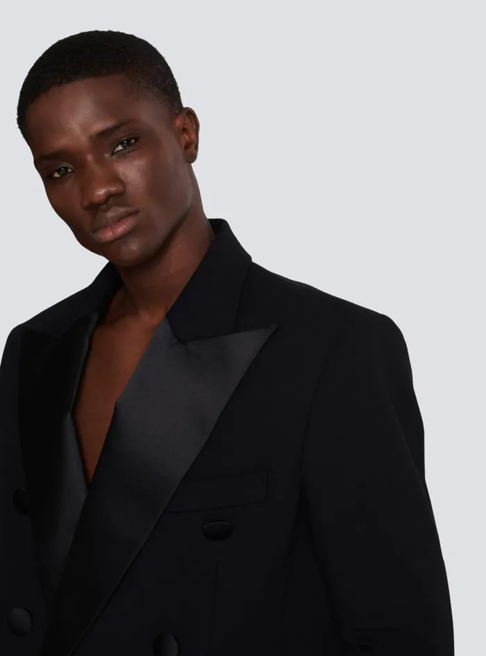 Cropped Double Crepe Jacket Black Men Balmain Jackets And Blazers