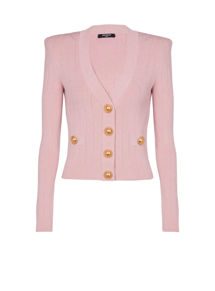Cropped Knit Cardigan Pink Women Balmain Knitwear