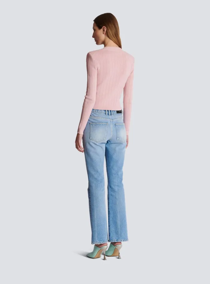 Cropped Knit Cardigan Pink Women Balmain Knitwear