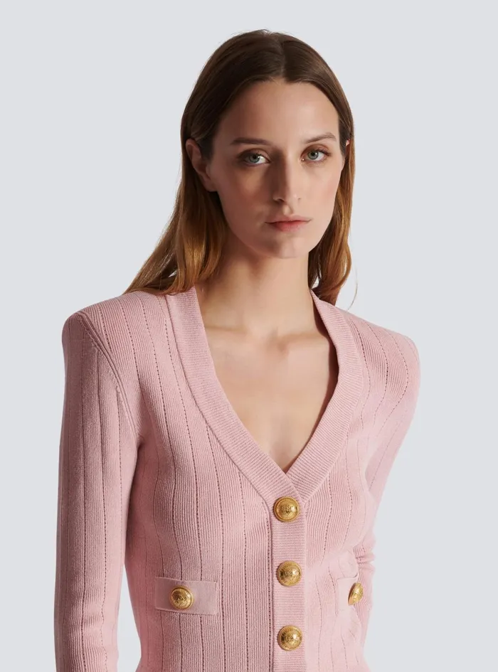 Cropped Knit Cardigan Pink Women Balmain Knitwear