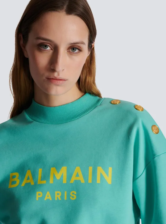 Cropped Sweatshirt With Paris Print Blue Women Balmain Sweatshirts
