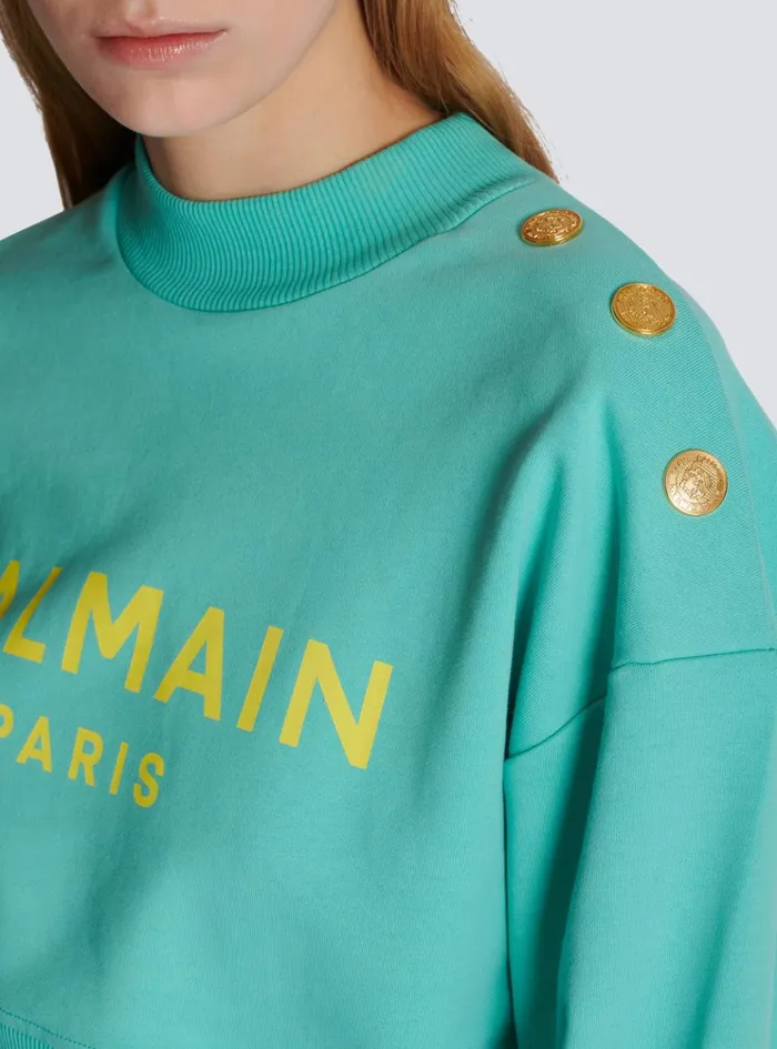 Cropped Sweatshirt With Paris Print Blue Women Balmain Sweatshirts