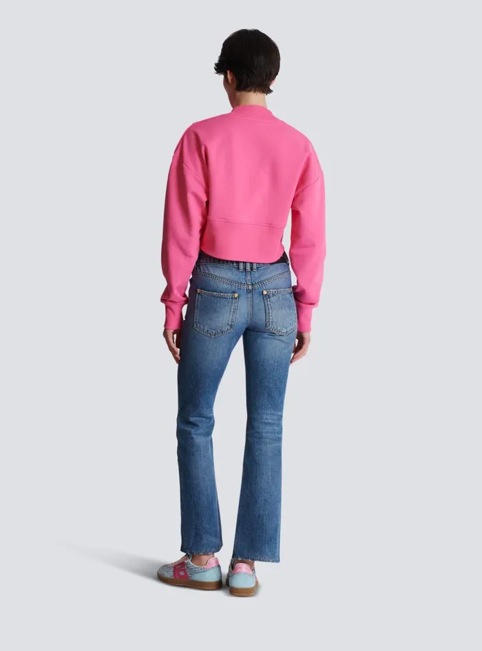 Cropped Sweatshirt With Paris Print Pink Women Balmain Sweatshirts