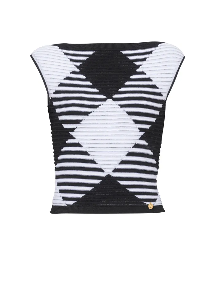 Cropped Top In Rolled Gingham Knit Black Women Balmain Tops And Shirts