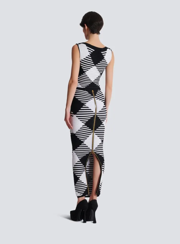 Cropped Top In Rolled Gingham Knit Black Women Balmain Tops And Shirts