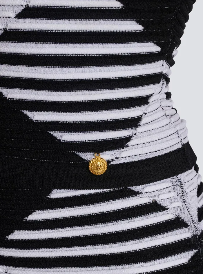 Cropped Top In Rolled Gingham Knit Black Women Balmain Tops And Shirts