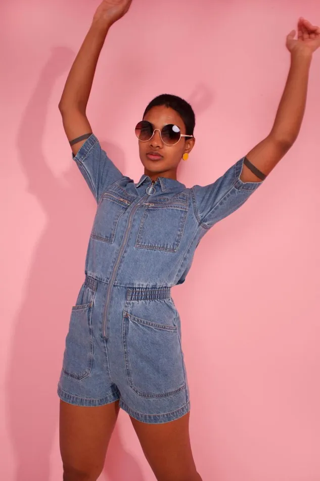Danny Playsuit Mid Blue Womens LF Markey One Pieces