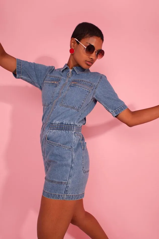 Danny Playsuit Mid Blue Womens LF Markey One Pieces