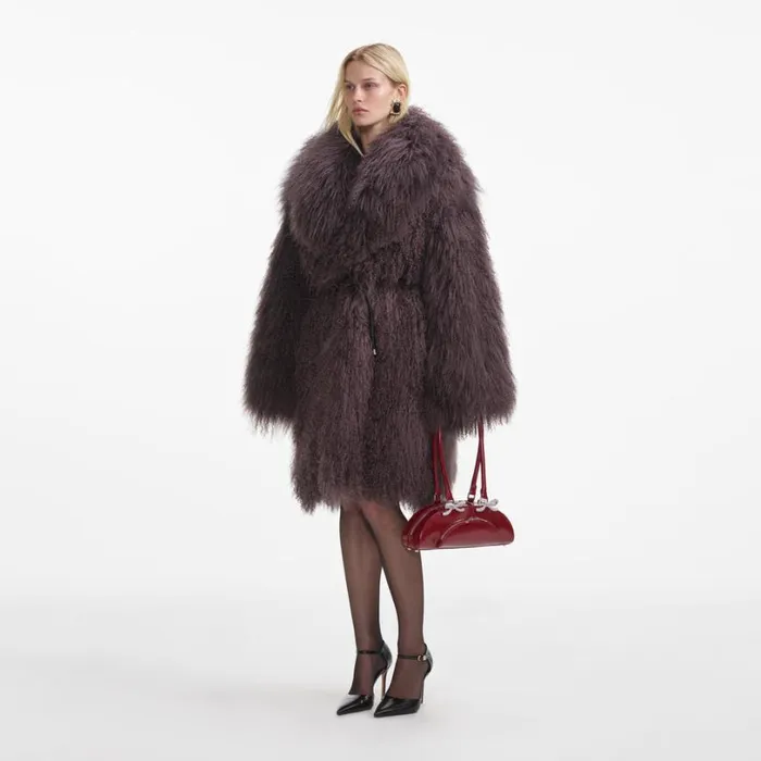 Dark Brown Shearling Coat Women Self Portrait Outerwear Dark Brown Shearling Coat Women Self Portrait Outerwear