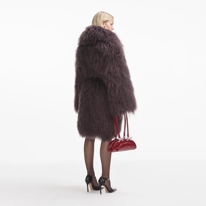 Dark Brown Shearling Coat Women Self Portrait Outerwear Dark Brown Shearling Coat Women Self Portrait Outerwear