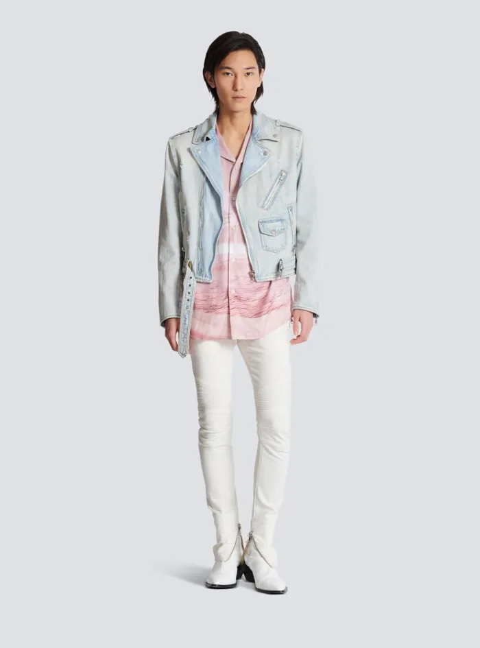 Denim Biker Jacket Blue Men Balmain Outerwear