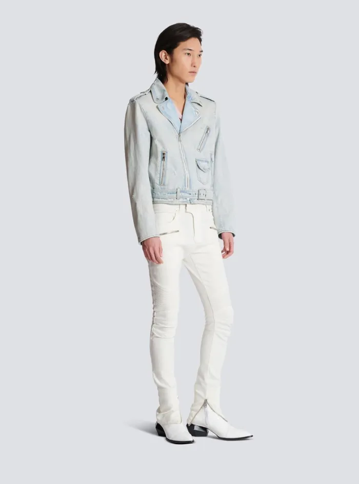 Denim Biker Jacket Blue Men Balmain Outerwear