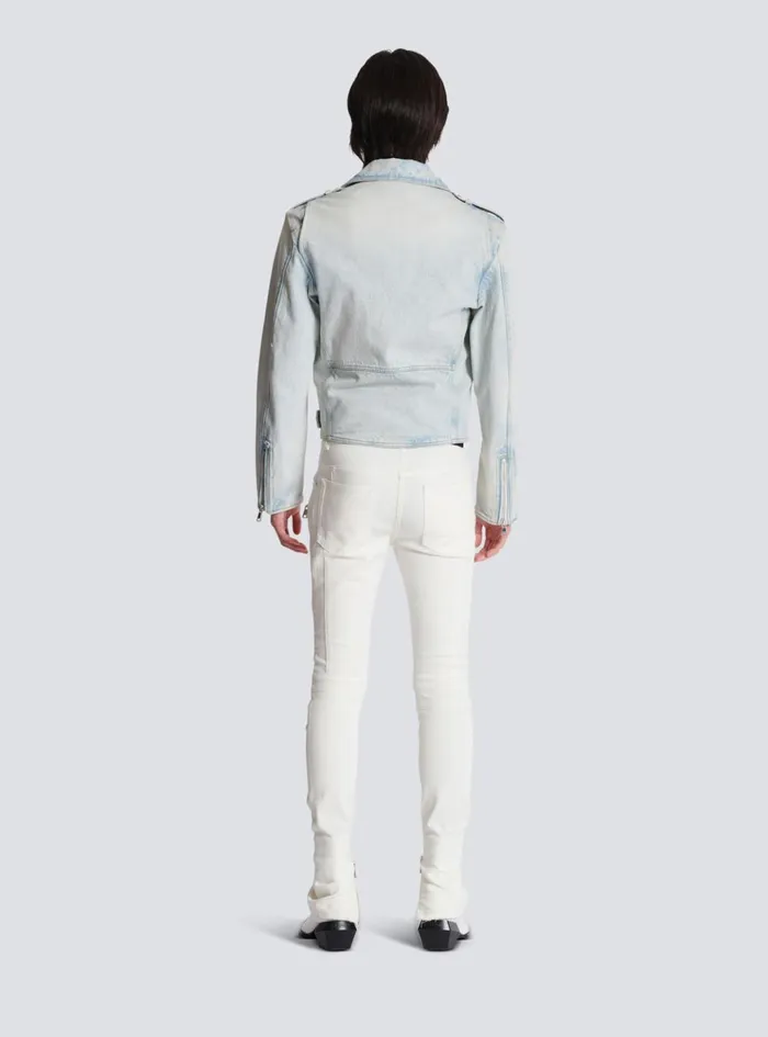 Denim Biker Jacket Blue Men Balmain Outerwear