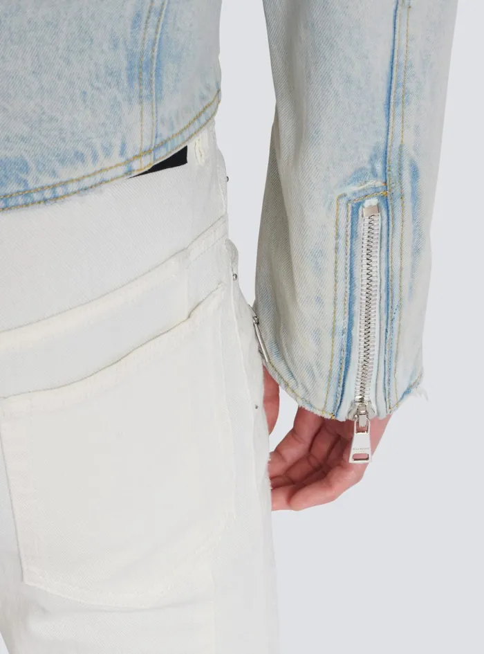 Denim Biker Jacket Blue Men Balmain Outerwear