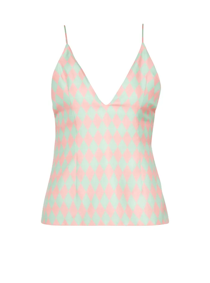 Diamond Print Silk Top Multicolor Women Balmain Tops And Shirts