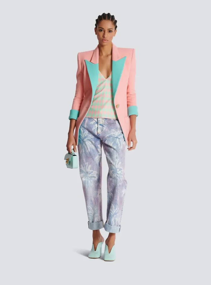 Diamond Print Silk Top Multicolor Women Balmain Tops And Shirts