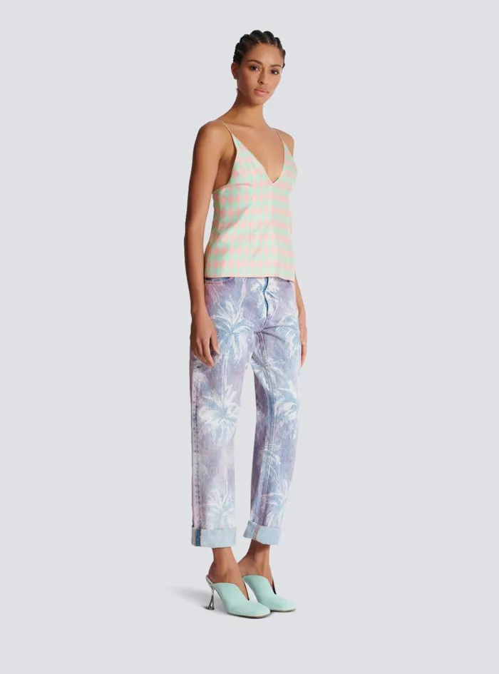 Diamond Print Silk Top Multicolor Women Balmain Tops And Shirts