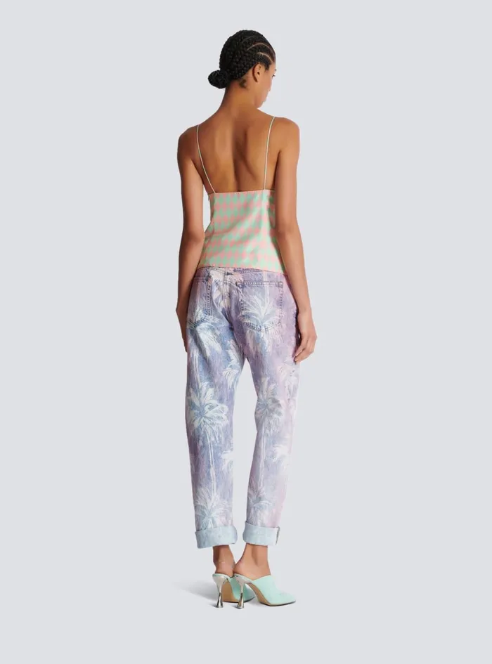 Diamond Print Silk Top Multicolor Women Balmain Tops And Shirts