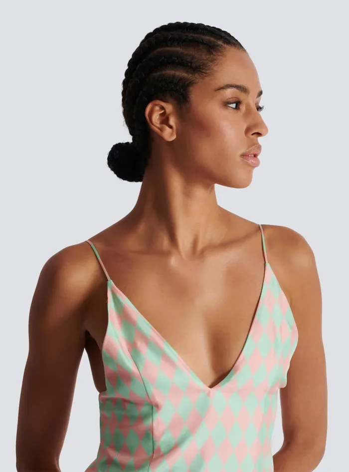 Diamond Print Silk Top Multicolor Women Balmain Tops And Shirts