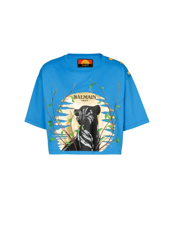 Disney X The Lion King 8211 Cropped Tshirt With Cassius Khumalo Print Blue Women Balmain TShirts