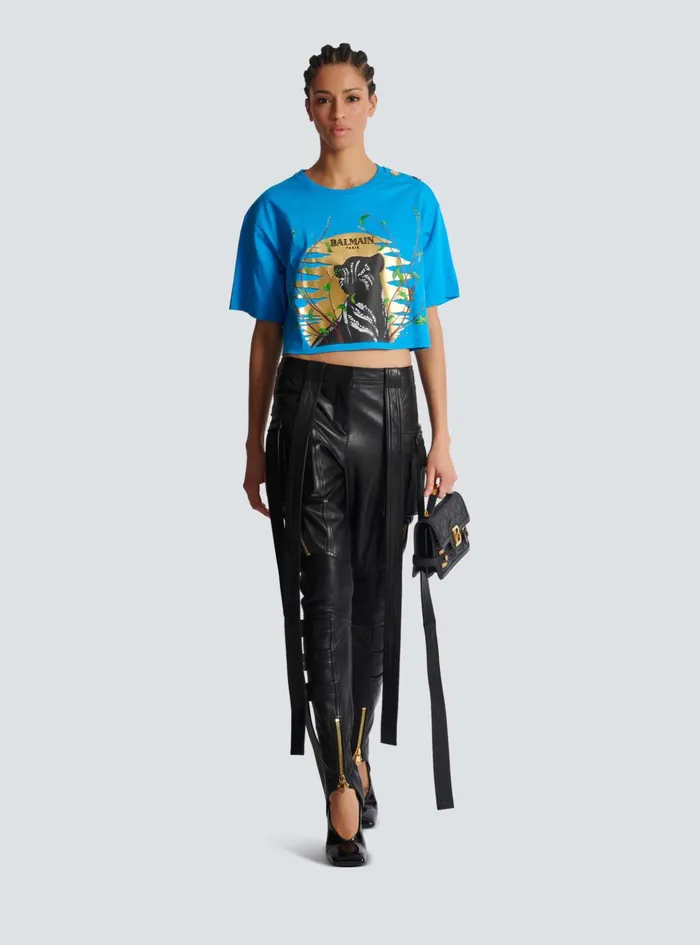 Disney X The Lion King 8211 Cropped Tshirt With Cassius Khumalo Print Blue Women Balmain TShirts