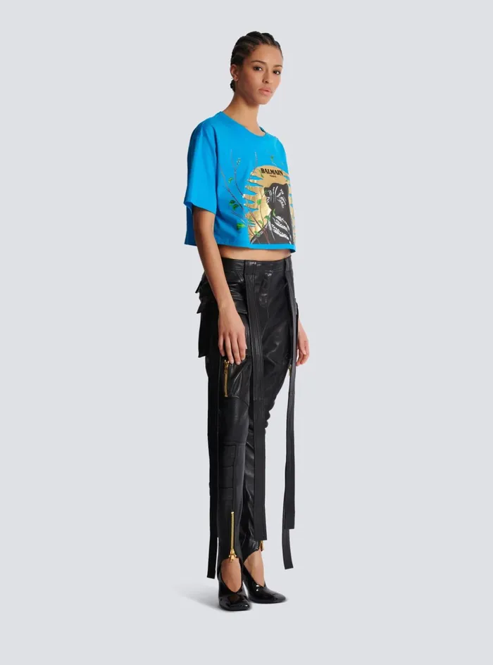 Disney X The Lion King 8211 Cropped Tshirt With Cassius Khumalo Print Blue Women Balmain TShirts