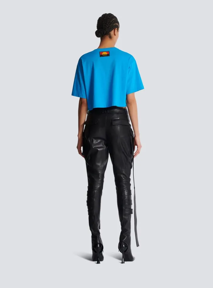 Disney X The Lion King 8211 Cropped Tshirt With Cassius Khumalo Print Blue Women Balmain TShirts