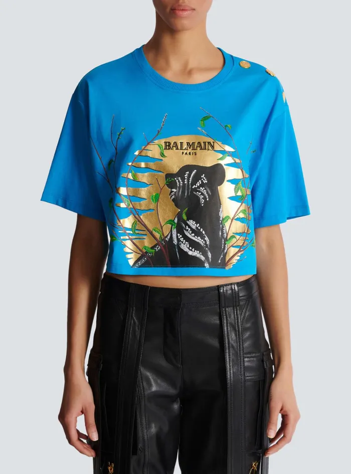 Disney X The Lion King 8211 Cropped Tshirt With Cassius Khumalo Print Blue Women Balmain TShirts