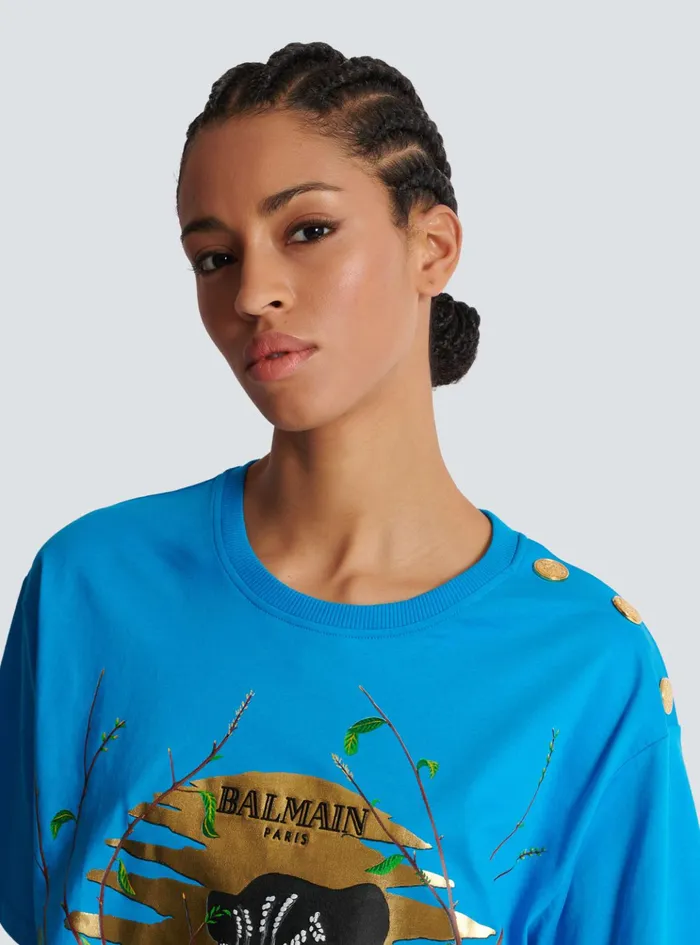 Disney X The Lion King 8211 Cropped Tshirt With Cassius Khumalo Print Blue Women Balmain TShirts