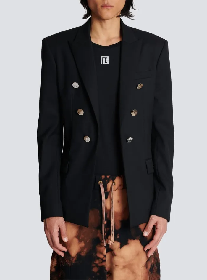 Doublebreasted Wool Blazer Black Men Balmain Jackets And Blazers