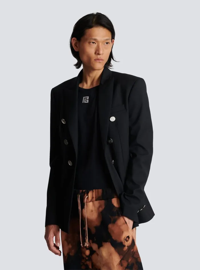 Doublebreasted Wool Blazer Black Men Balmain Jackets And Blazers