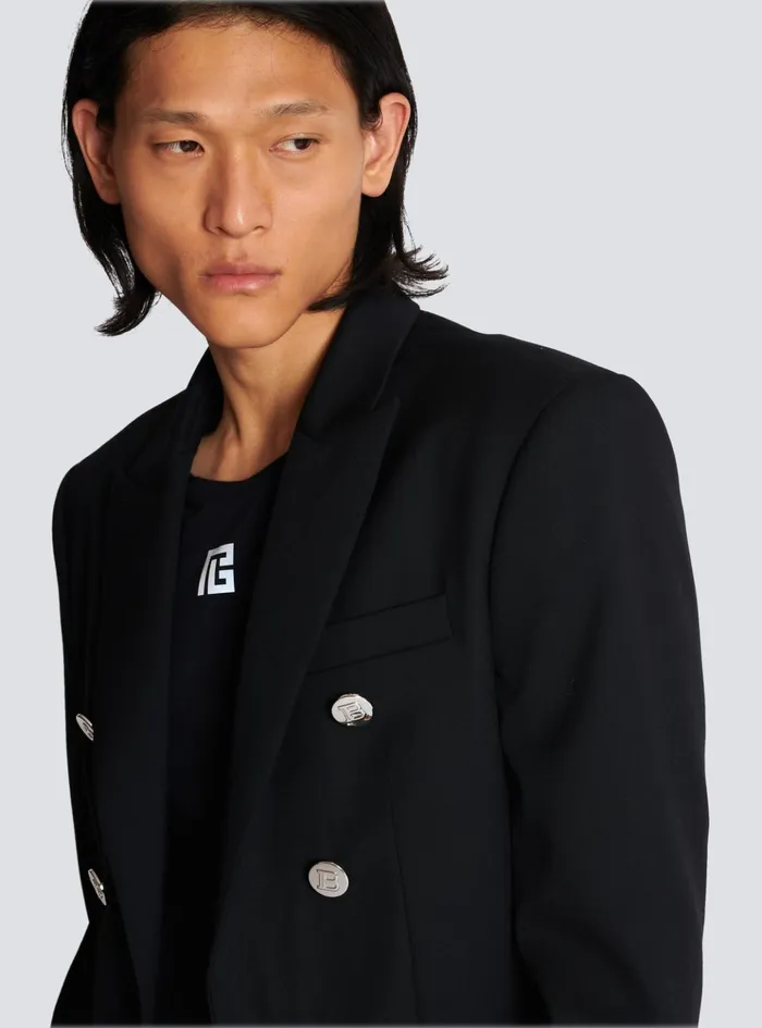 Doublebreasted Wool Blazer Black Men Balmain Jackets And Blazers
